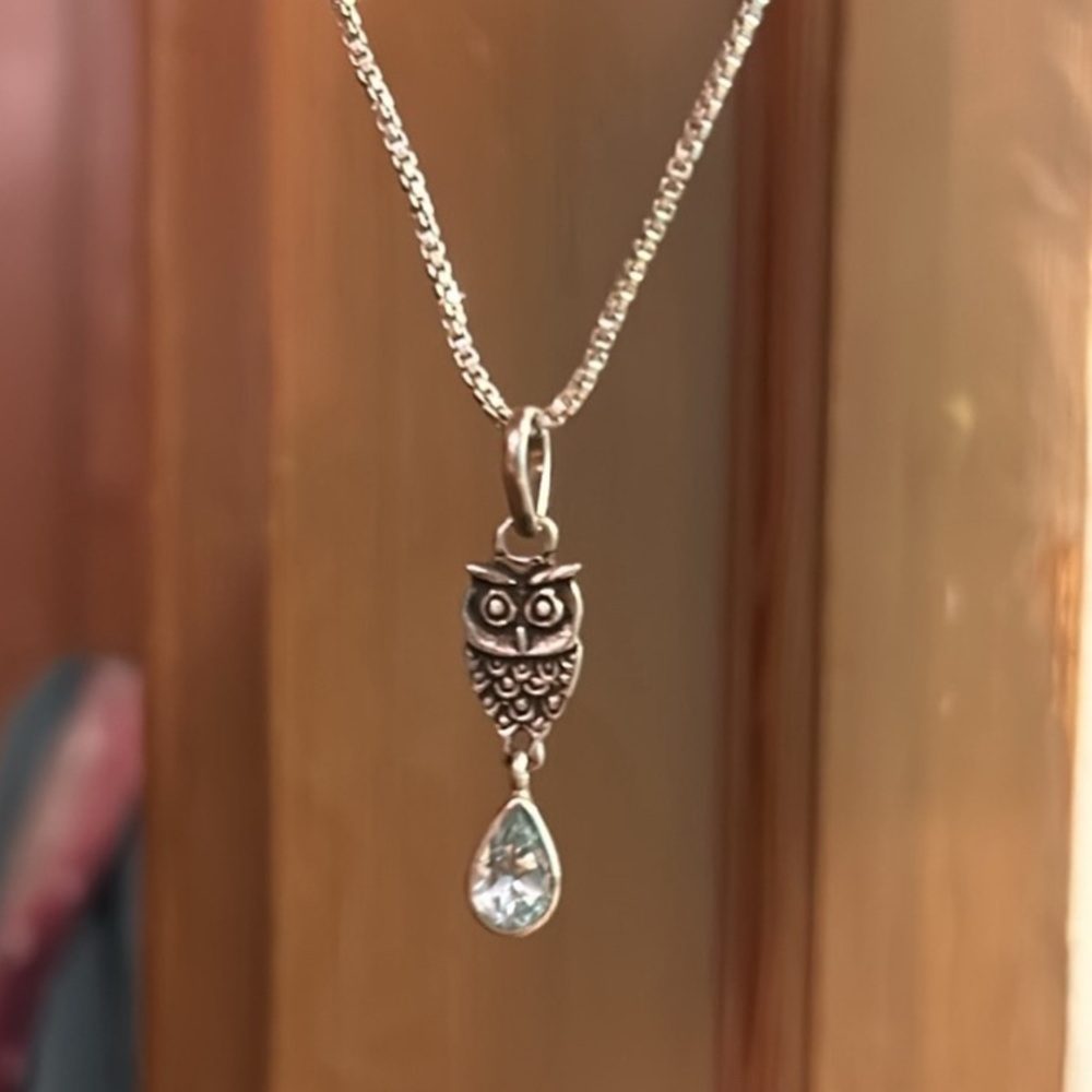 925s Sterling Silver Blue Topaz OWL necklace